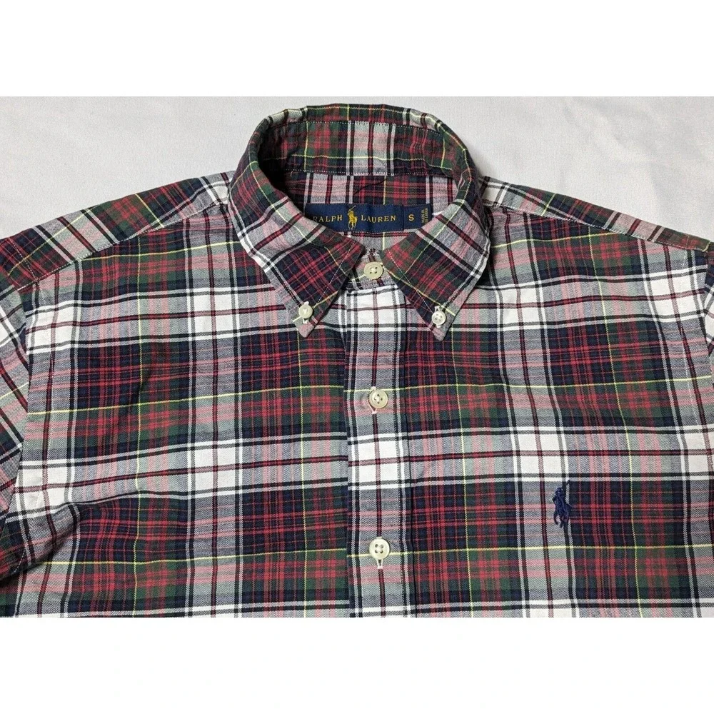POLO RALPH LAUREN Men Small Red Blue Green Plaid Cotton Button-Up Shirt EUC‎